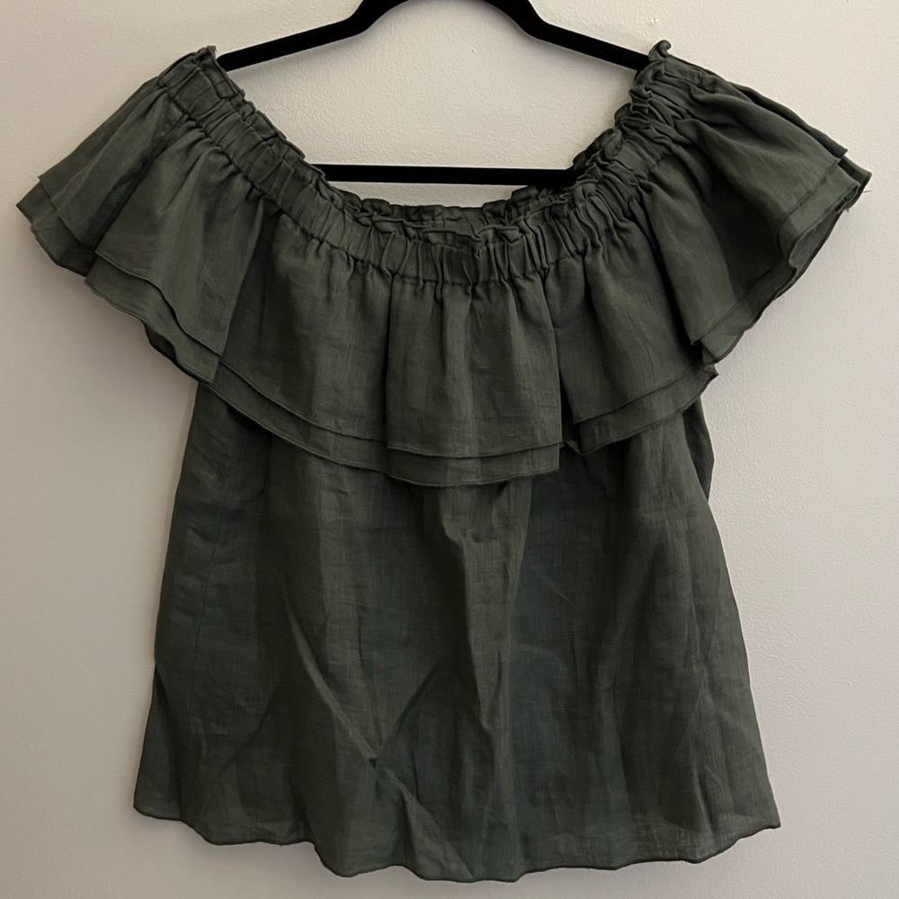 Young Fabulous & Broke Green Off the Shoulder Linen Top Size S - Picture 4 of 4